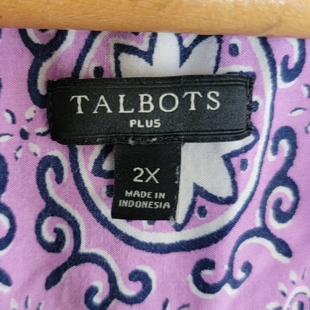 Talbots Purple White Navy Patterned Floral Medallion Blouse Size 2X Plus - Picture 4 of 5